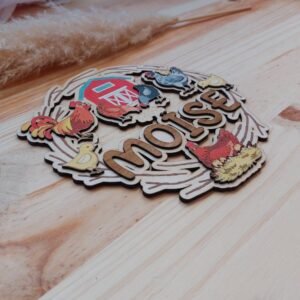 Plaque de Porte Enfant Colorée Bois - Poules