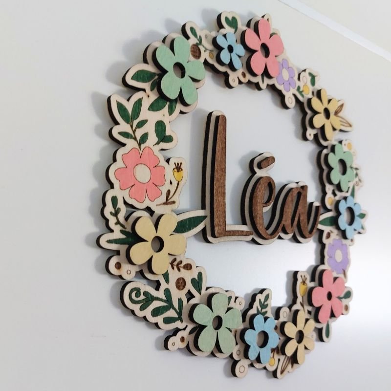 Plaque de Porte Enfant Colorée Bois - Fleurs – Image 2