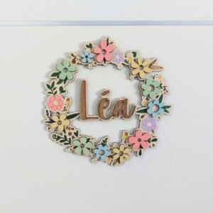 Plaque de Porte Enfant Colorée Bois - Fleurs