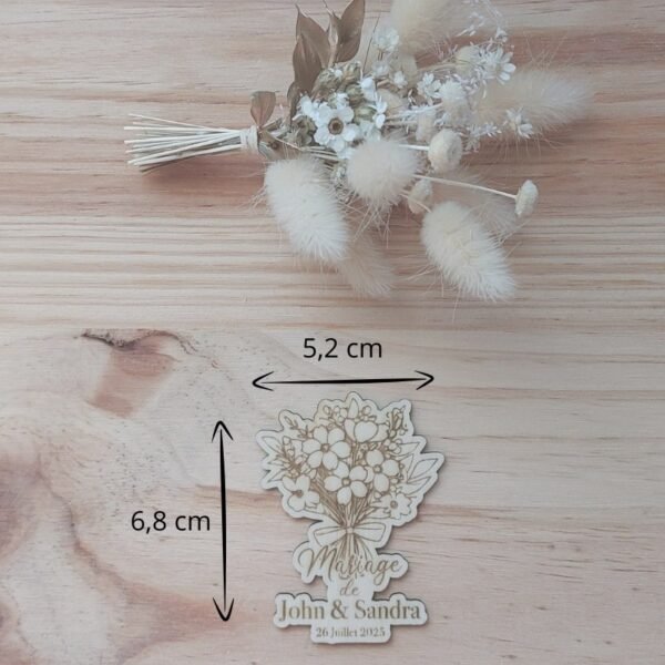 Magnet mariage bouquet – Cadeau invité personnalisé avec noms et date – Image 2