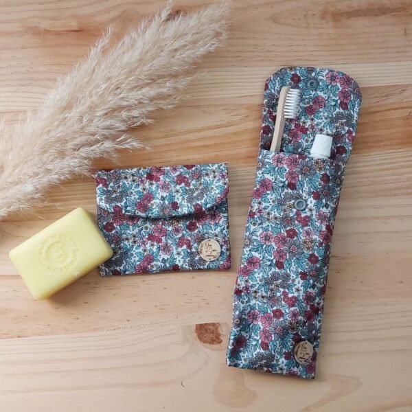 Étuis brosse à dents et savon – Coton fleuri enduit imperméable – Image 3