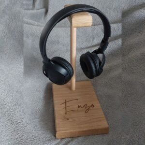 Porte casque audio en chêne massif personnalisé