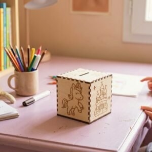 Tirelire en Bois Licorne personnalisée avec prénom