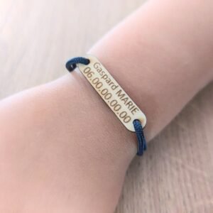 Bracelet anti-perte enfant personnalisé – Bois gravé prénom et téléphone