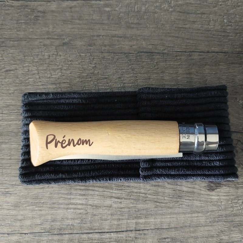 Couteau Opinel Personnalisé avec Étui en Velours Côtelé