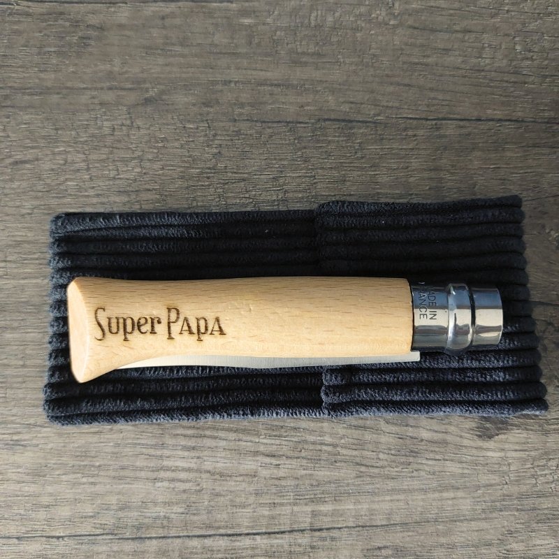 Couteau Opinel Fête des Pères avec Étui en Velours Côtelé – Image 5