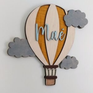 Plaque de Porte Enfant Colorée Bois - Montgolfière