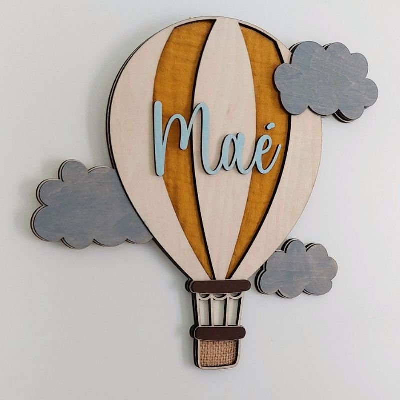 Plaque de Porte Enfant Colorée Bois - Montgolfière