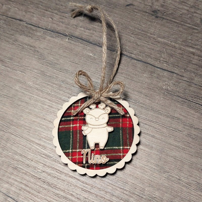 Boule de Noël Personnalisée en Bois & Tissu – Image 2