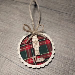 Boule de Noël Personnalisée en Bois & Tissu