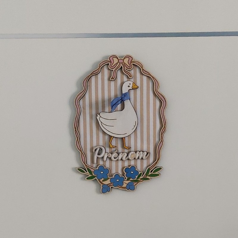 Plaque de Porte Enfant Colorée Bois & Tissu - Oie