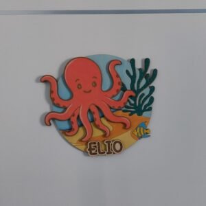 Plaque de Porte Enfant Colorée Bois - Poulpe